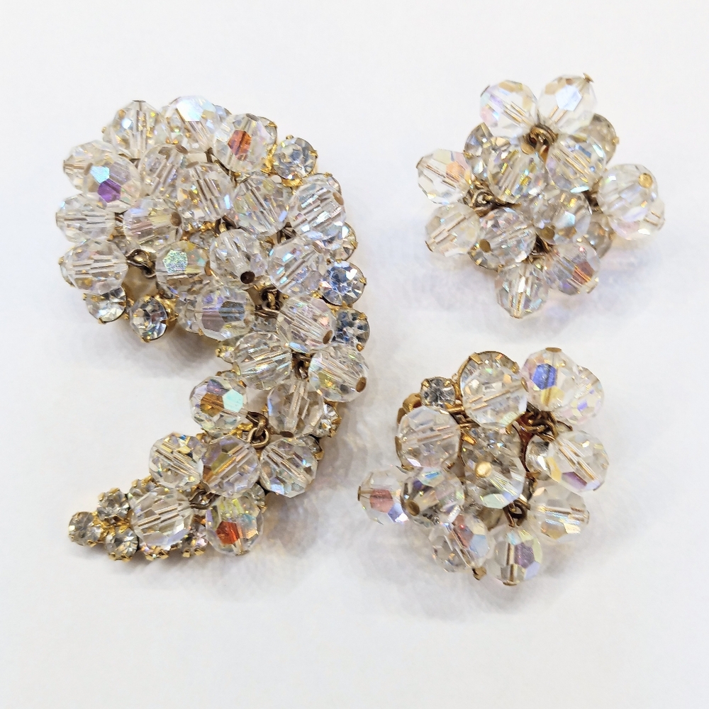 Vintage Verified Juliana Dangling Crystals Brooch Earrings Set